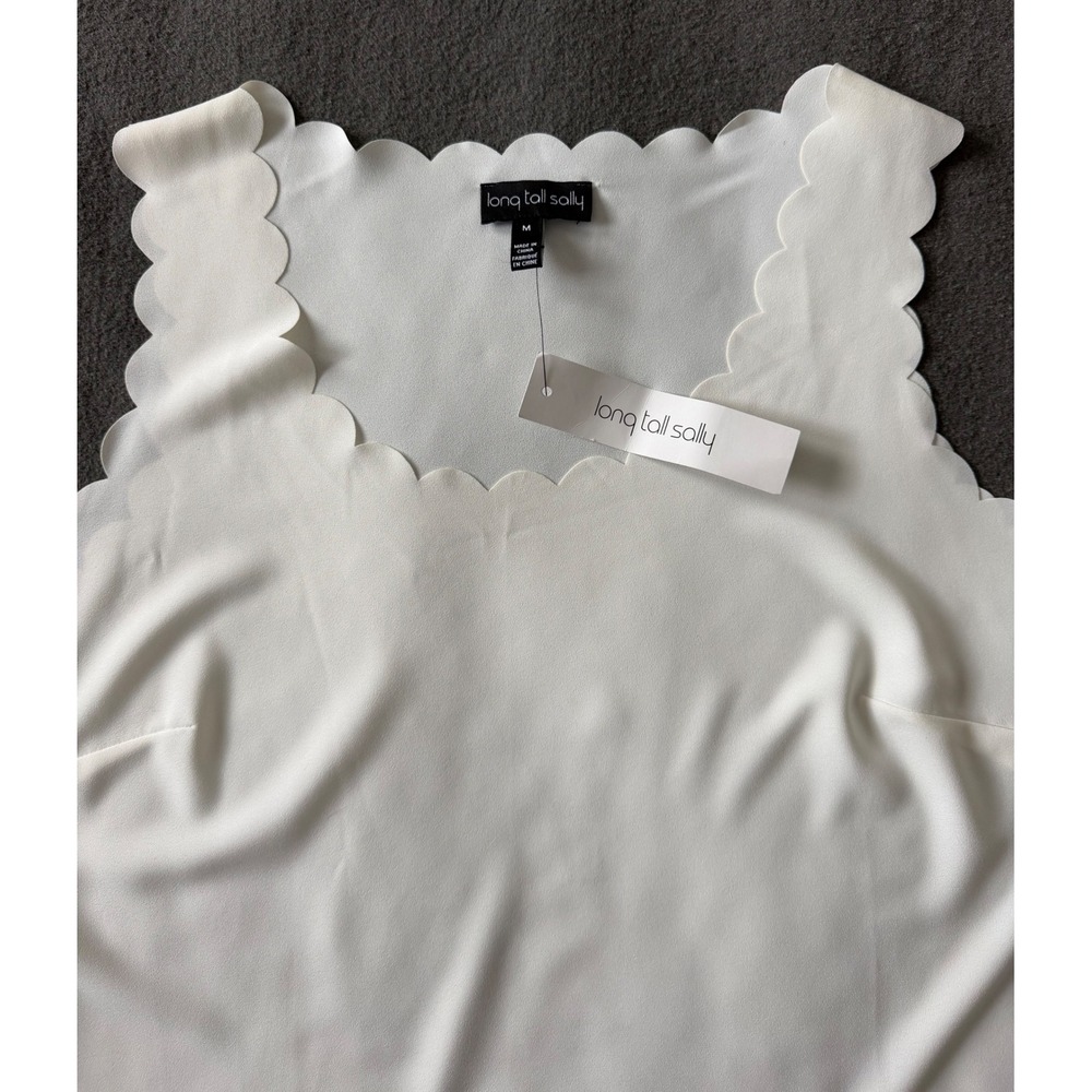 Long Tall Sally Scallop Edge Shell Top Ivory Sleeveless Blouse Womens M - NWT